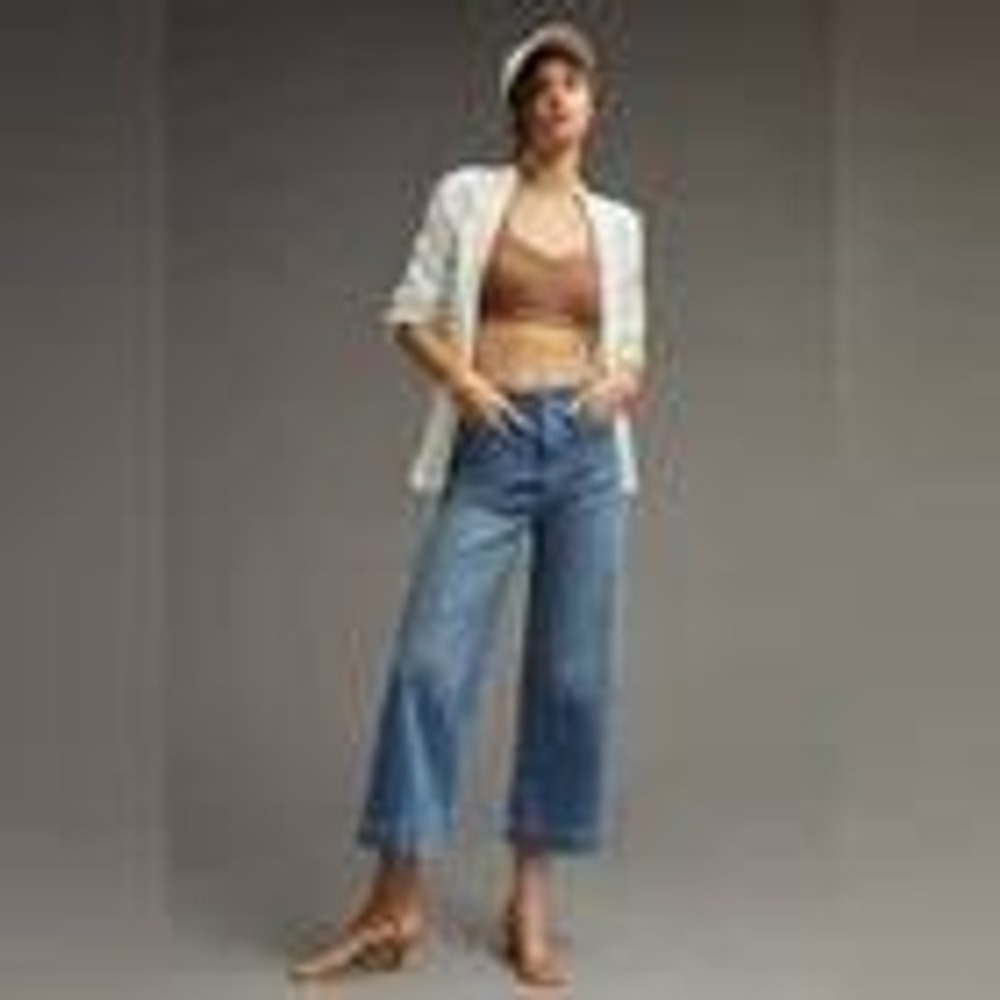 Anthropologie Pilcro The Skipper Wide Leg Jeans Medium Wash High Rise Size 27